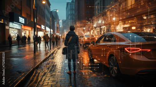 Pedestrian detection feature exhibited through a vehicle's perspective, emphasizing real-time hazard recognition © Дмитрий Симаков