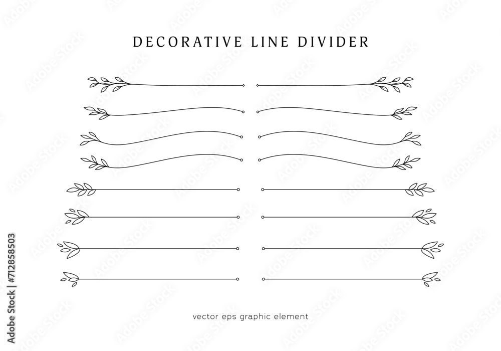 nature leaves line divider for text layout separator decoration vector element set - obrazy, fototapety, plakaty 
