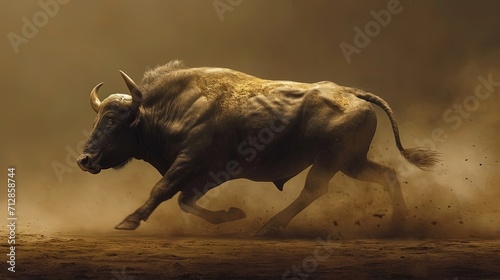 Buffalo Running on brown Background