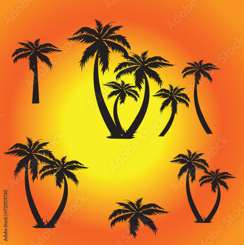 palm trees silhouette,set of palm trees-set of palms set of trees © Tube Light