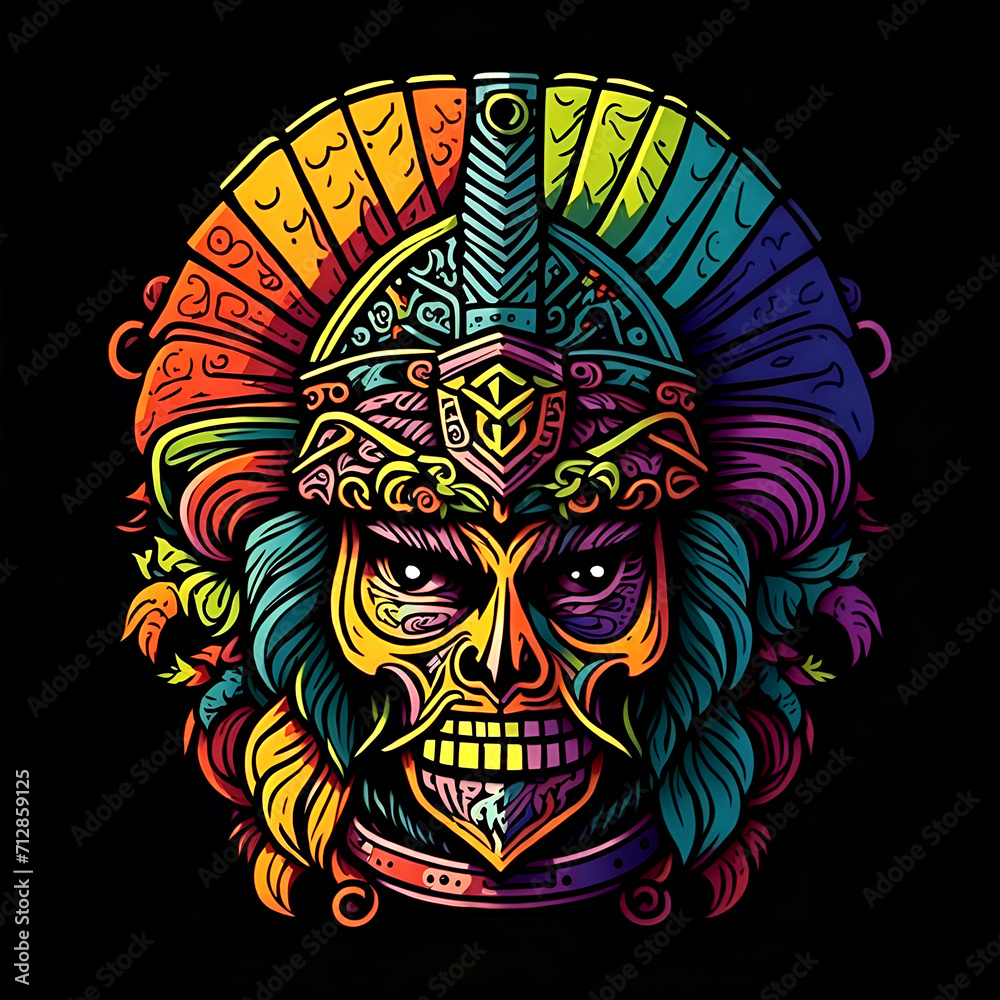 Obraz premium colorful tribal art and folklore illustration on dark backround