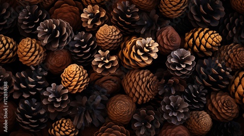 rough pine cones covered with autumn leaves , in the style of precisionist lines and shapes