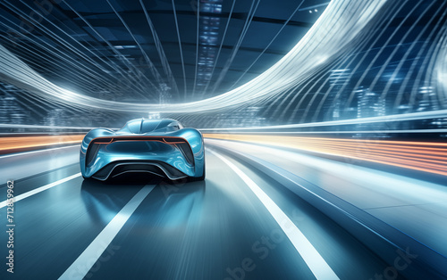 High-speed sports car and dynamic background,created with Generative AI tecnology.  © henvryfo