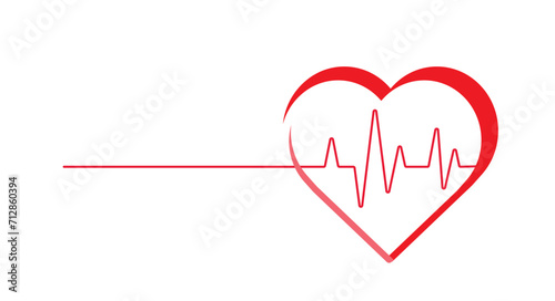 Heartbeat Line in Heart on white background. Vector illustration.