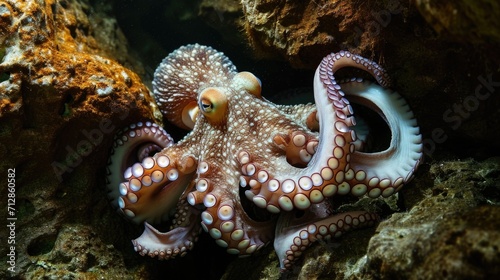 Closeup of the octo tentacles gently probing a crevice in a rock searching for food © Justlight
