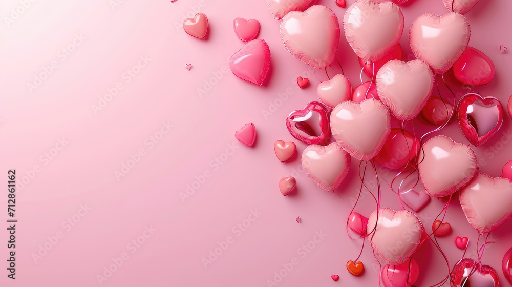 Valentine's day background with pink heart-shaped balloons.