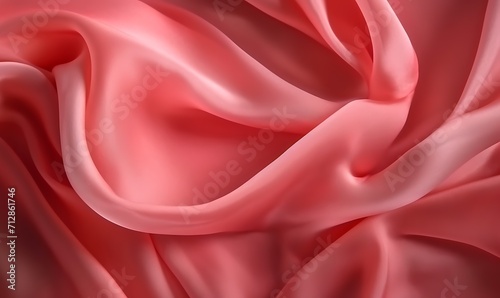 light rose red color satin fabric silk for background. light red fabric textile drape with crease wavy folds, wind movement, background, texture.