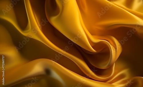 bright yellow orange color satin fabric silk for background. golden fabric textile drape with crease wavy folds, wind movement, background, texture.