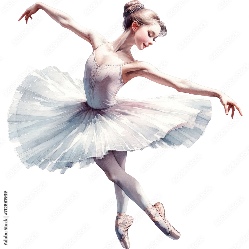A Ballerina, A watercolor painting of a ballerina girl performing an graceful ballet movement, PNG Clipart Transparent Background - obrazy, fototapety, plakaty 