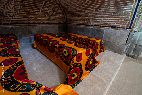 Bibi-Khanim Mausoleum in Samarkand, Uzbekistan, Historic buildings. inside grave of Amir Temur, Tamerlane's wife. photo