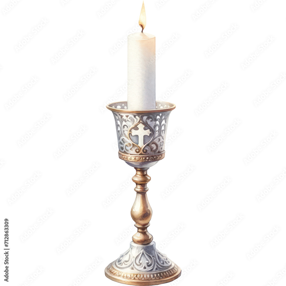 Baptismal candle holder, A watercolor painting of a baptismal candle