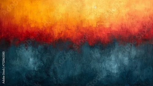 A vibrant abstract canvas merging shades of tangerine and cerulean, creating an energizing yet simple gradient, free from human representation or recognizable scenery. photo