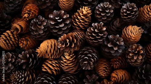 rough pine cones covered with autumn leaves , in the style of precisionist lines and shapes