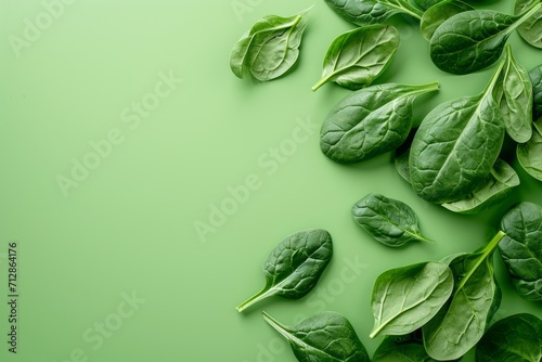 Spinach leaves isolated on green background