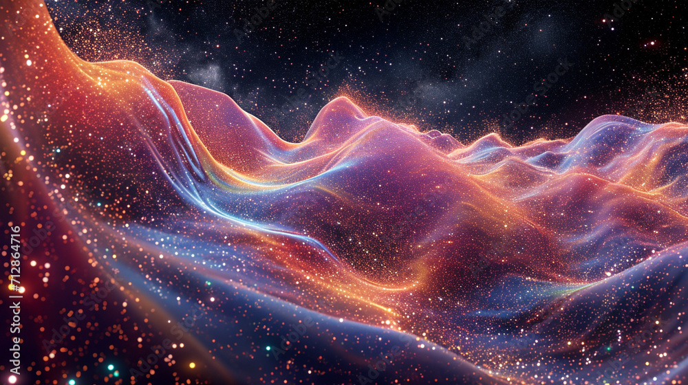 Otherworldly spectacle, a cascade of space dust creating an intricate dance in the vast galaxy.