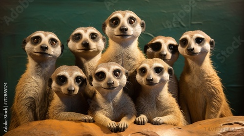 A life-sized sculpture of a group of meerkats, each meticulously crafted to capture their unique postures
