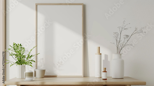 Stylish korean interior of living room with brown mock up poster . Ai Generative