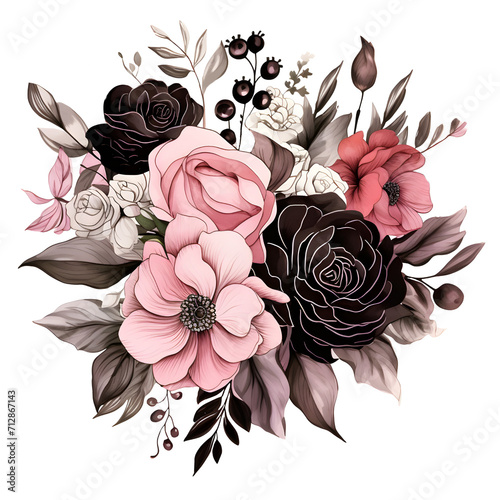decorative watercolor rose. floral illustration, Leaf and buds. Botanic composition for wedding or greeting card. branch of flowers - abstraction roses, romantic