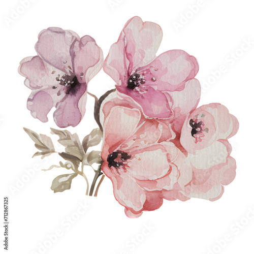 vintage pink flower ,watercolor fashion illustration