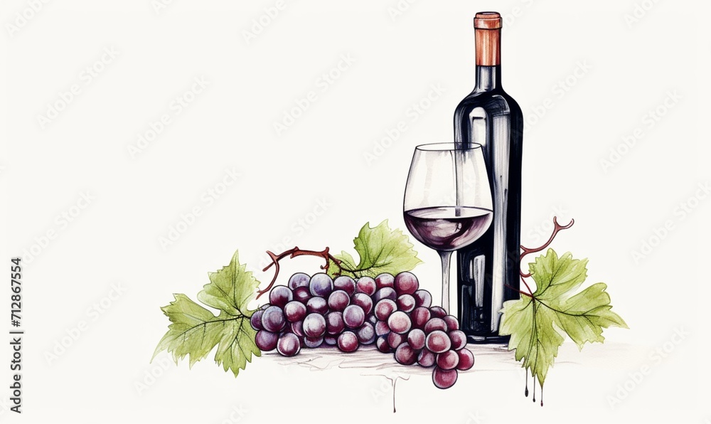  illustration of a bottle of wine and a glass