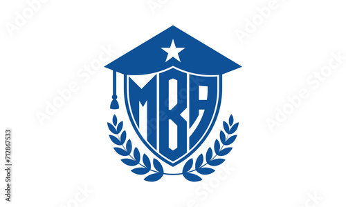 MBA three letter iconic academic logo design vector template. monogram, abstract, school, college, university, graduation cap symbol logo, shield, model, institute, educational, coaching canter, tech
