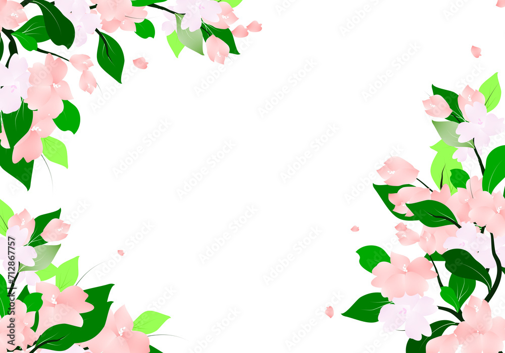 Spring Flower Branch frame, Floral illustration background. Botanical flowers Border Clipart.