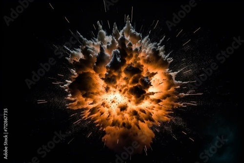 An explosion with a bullet on a dark background. Generative AI