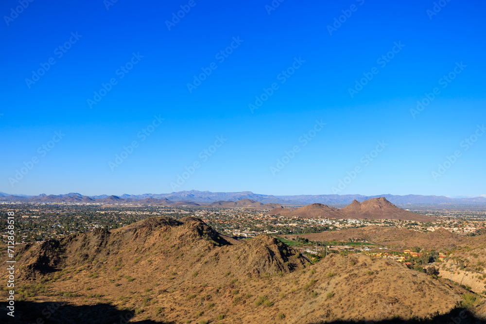Late afternoon view of Moon Valley from North Mountain park  hiking trails, Phoenix, Arizona