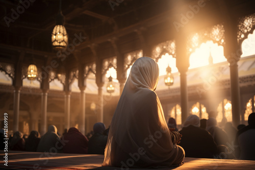 Muslim woman in the mosque during the holy month of Ramadan Kareem