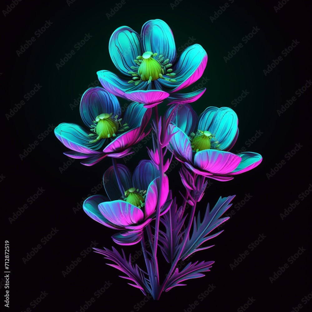 Fototapeta premium Generative AI Christmas aconite Flower neon Color illustration photo