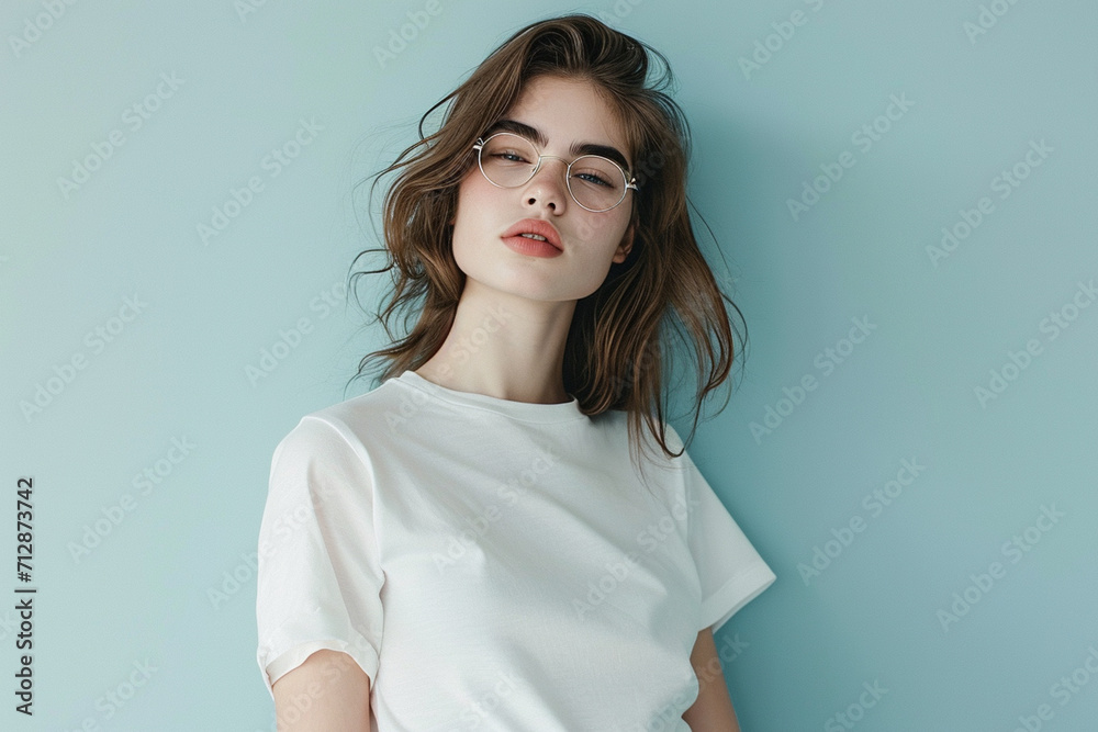 portrait of a fashion young woman in a studio muted color background and minimalistic portrait of a fashion young woman in a studio muted color background and minimalistic