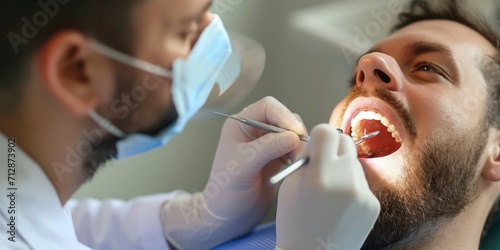 Dentist is taking care of the client s teeth