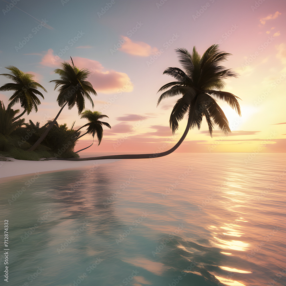 Tropical sunset with trees