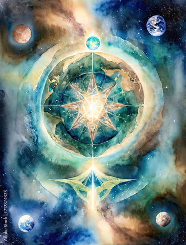 Hypnotic Psychedelic Trip - Fractured mind, Floating objects, Interdimensional meeting of mortal and divine beings Gen AI photo