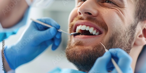 Dentist is taking care of the client's teeth photo