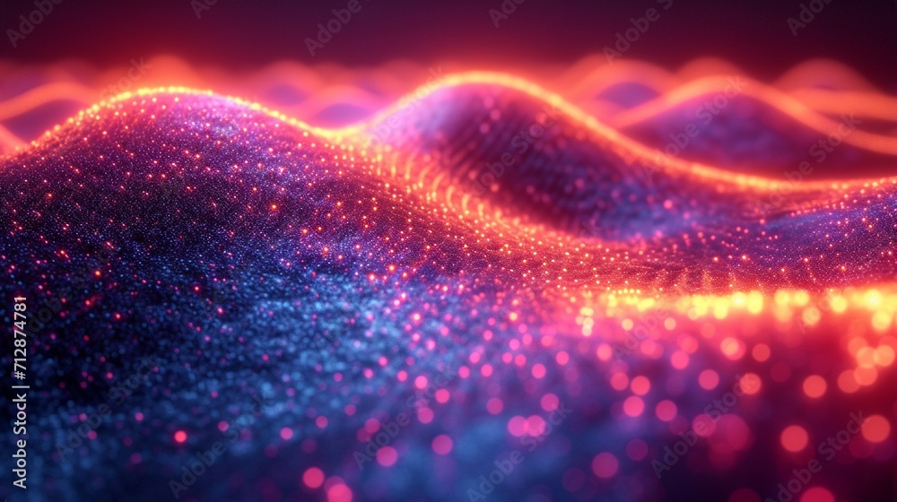 Curved, iridescent neon wave in a 3D render. Colorful, holographic background for depth. Realistic HD camera effect. Curved, iridescent neon wave in a 3D render. Colorful, holographic background for depth. Realistic HD camera effect.
