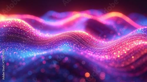 Curved, neon wave with an iridescent sheen in 3D. Abstract, multicolored background enhancing the holographic effect. HD realism. photo
