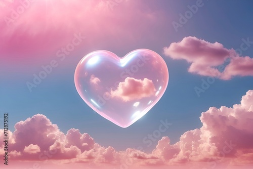 heart floating in the sky, valentine day romantic background.