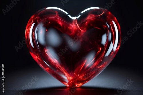 glass heart on dark background, valentine day, romantic background.