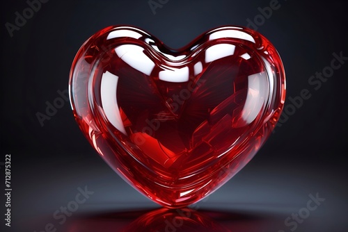 Red heart made of gemstone on dark, valentine day background.