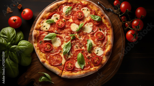 Delicious pizza with tomatoes and mozzarella