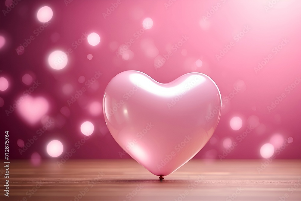 A pink heart on bokeh valentine background