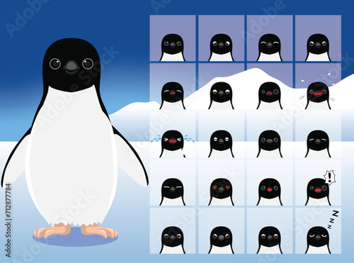 Adelie Penguin Cartoon Emotion faces Vector Illustration