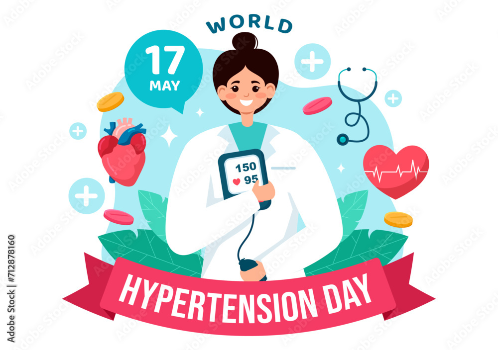 World Hypertension Day Vector Illustration on May 17th with High Blood Pressure, Tensimeter and Red Love Image in Healthcare Flat Background World Hypertension Day Vector Illustration on May 17th with High Blood Pressure, Tensimeter and Red Love Image in Healthcare Flat Background