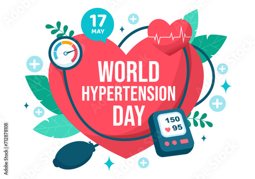 World Hypertension Day Vector Illustration on May 17th with High Blood Pressure, Tensimeter and Red Love Image in Healthcare Flat Background photo