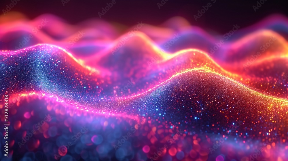 Dynamic, flowing neon wave in 3D, iridescent and bright. Set against a colorful, abstract holographic backdrop. Realistic HD effect. Dynamic, flowing neon wave in 3D, iridescent and bright. Set against a colorful, abstract holographic backdrop. Realistic HD effect.