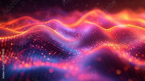 Dynamic neon wave in 3D, iridescent and holographic against a multicolored abstract background. Sharp HD camera effect.
