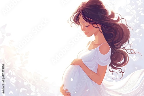 artistic cartoon illustration of a beautiful pregnant woman 