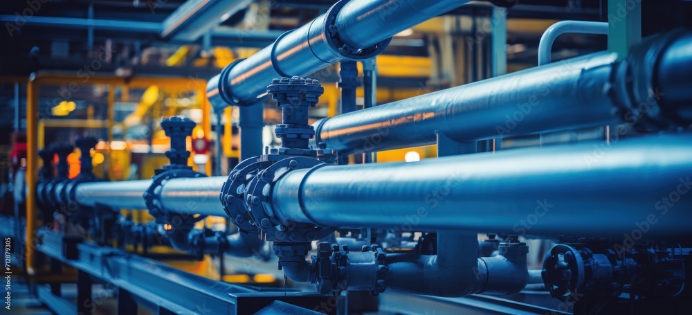Industrial pipeline system in factory setting. Manufacturing and engineering. Industrial pipeline system in factory setting. Manufacturing and engineering.