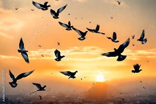 Wallpaper Mural birds flying in the sunset Torontodigital.ca